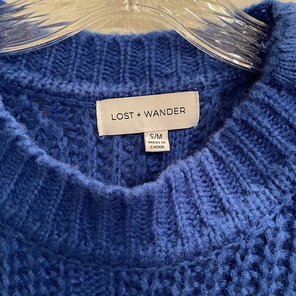 Royal blue sweater with gold flowers on left shoulder - Picture 4 of 4